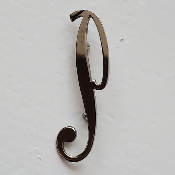 UNIQUE Initial "P" Silver Tone Brooch/Pin - Picture 3 of 5